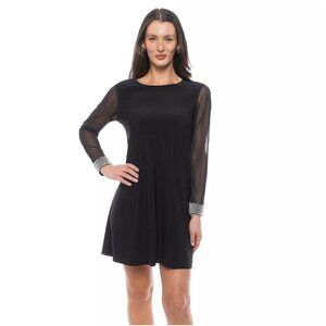 Women's Tash + Acrylic Ice Rocks Crystals Cuff Aline Dress with Sheer Sleeves